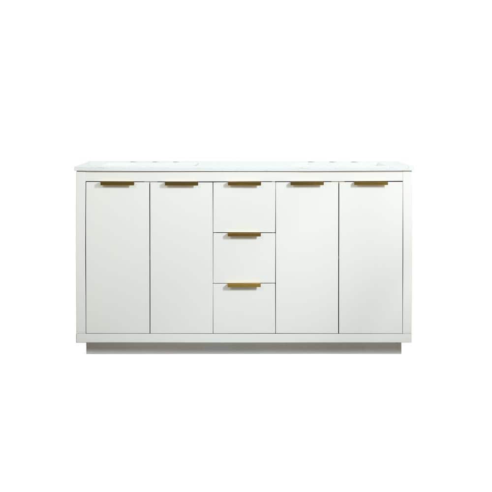 Timeless Home 60 in. W Double Bath Vanity in White with Engineered Stone Va