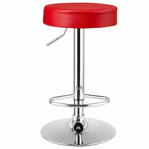 26-34 in. Red Backless Steel Frame Round Adjustable Swivel Bar Stool Pub Chair with PU Leather Seat