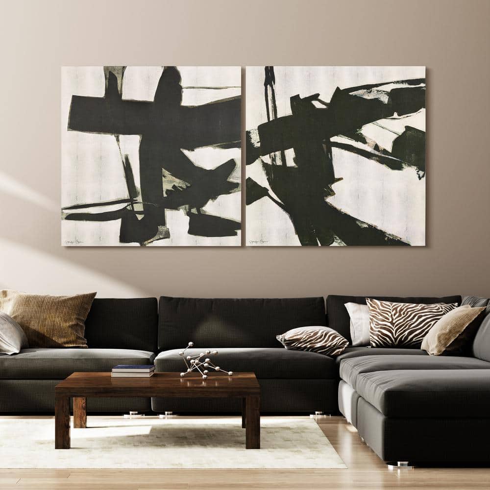 Bold Abstraction Black and White Art on Gold Shagreen Canvas Set