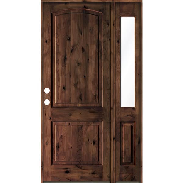 Krosswood Doors 50 in. x 96 in. Knotty Alder 2 Panel Right-Hand/Inswing Clear Glass Red Mahogany Stain Wood Prehung Front Door