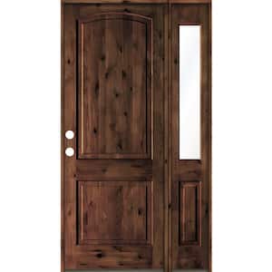 56 in. x 96 in. Knotty Alder 2 Panel Right-Hand/Inswing Clear Glass Red Mahogany Stain Wood Prehung Front Door