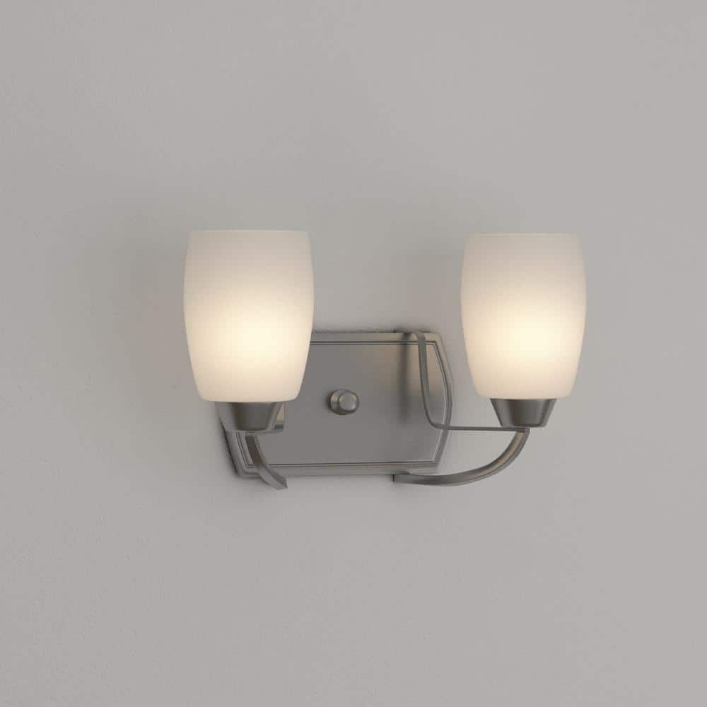 Brushed Nickel 2-Light Bath Sconce with Etched Glass Shades