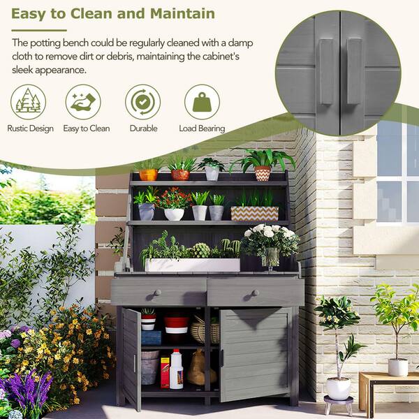 Unbranded - Fir Wood Series 47.2 in. W x 65 in. H Gray Potting Bench Workstation with Storage Shelves, Drawer and Cabinet (1 Pack)