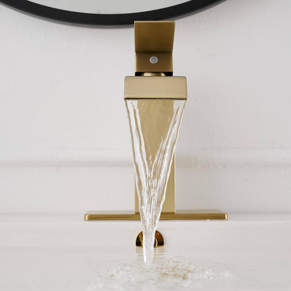 Brushed Gold Single-Handle Low-Arc Bathroom Faucet with Supply Line