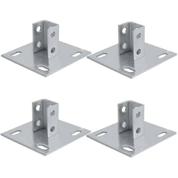 Galvanized Steel 6 in. x 6 in. 4 Holes Square Mount for 1-5/8 in. Single Strut Channel Silvery Post Base, 4-Pack