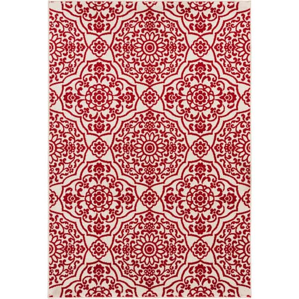 LOOMAKNOTI Tecopa Kamiyarli Red 7 ft. 10 in. x 9 ft. 10 in. Medallion Polypropylene Indoor/Outdoor Area Rug