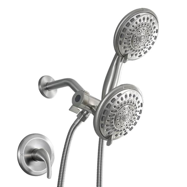 Logmey 5-Spray Patterns with 1.8 GPM Wall Mount Dual Shower Heads in Brushed Nickel