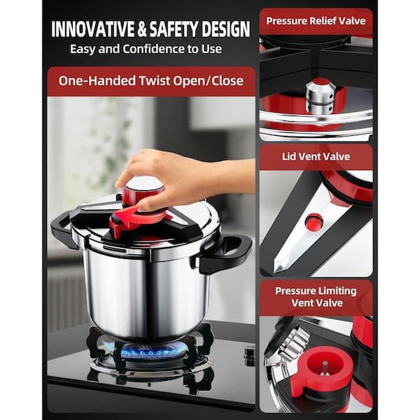 JFVKAF 3-in-1 8-Piece Stainless Steel Pressure Cooker Set Silver