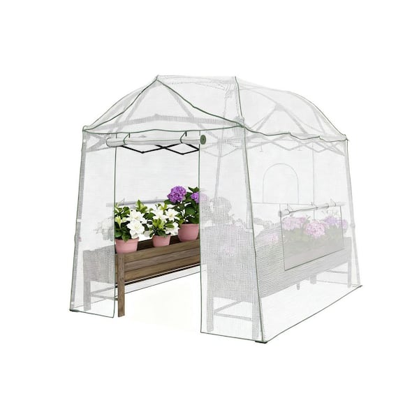 64.76 in. W x 99.21 in. D x 88.19 in. H White Greenhouse with Rolling Shutter Door Design