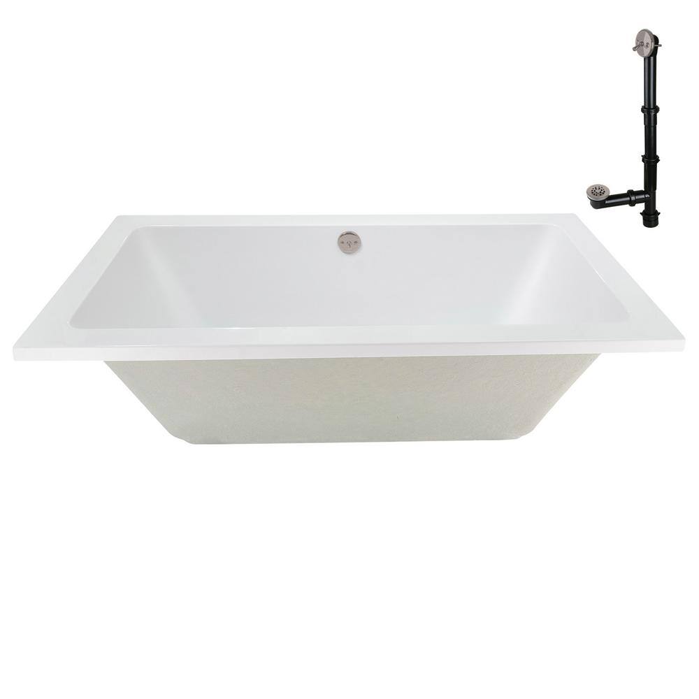 66'' x 34'' Glossy White Acrylic Soaking Drop-In Bathtub