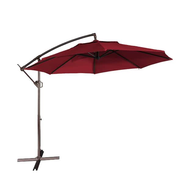 11 ft. Steel Pole Offset Hanging Patio Umbrella with in 360° Rotation and Easy Crank in Red