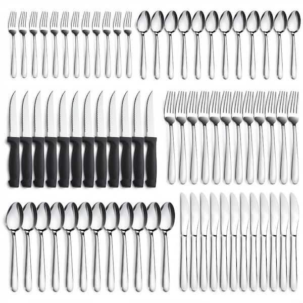Stainless Steel Silverware Set with Steak Knives, Service for 12, Kitchen Home and Restaurant Use (72-Pack)
