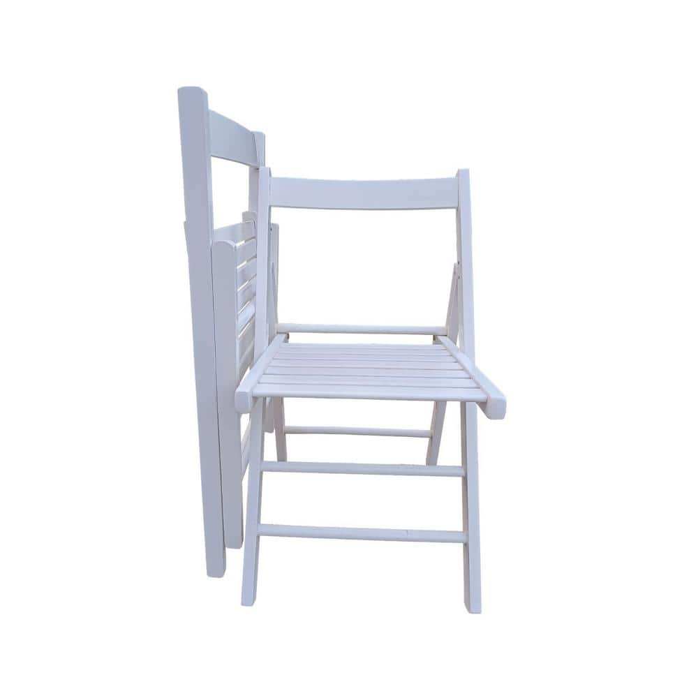 Set of 2 White Solid Wood Folding Dining Chairs