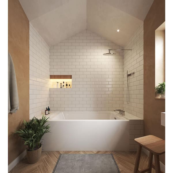 Wyndham Collection Grayley 60 in. L x 32 in. W Acrylic Right Hand Drain Rectangular Alcove Bathtub in White with Chrome Trim