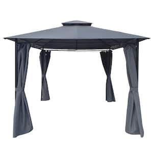 10 ft. x 10 ft. Dark Gray Gazebo Tent Canopy with Removable Zipper Netting and 2-Tier Top