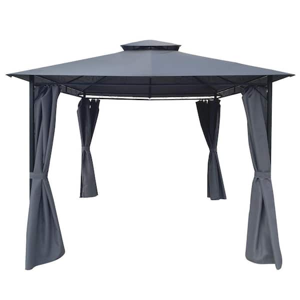 Tidoin 10 ft. x 10 ft. Dark Gray Gazebo Tent Canopy with Removable Zipper Netting and 2-Tier Top