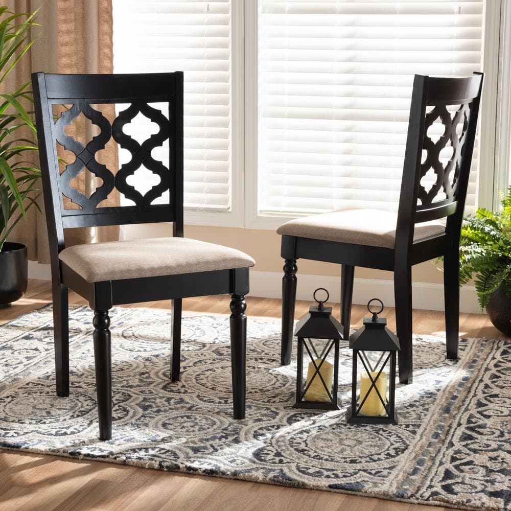 Ramiro Sand Upholstered & Dark Brown Wood Dining Chair Set