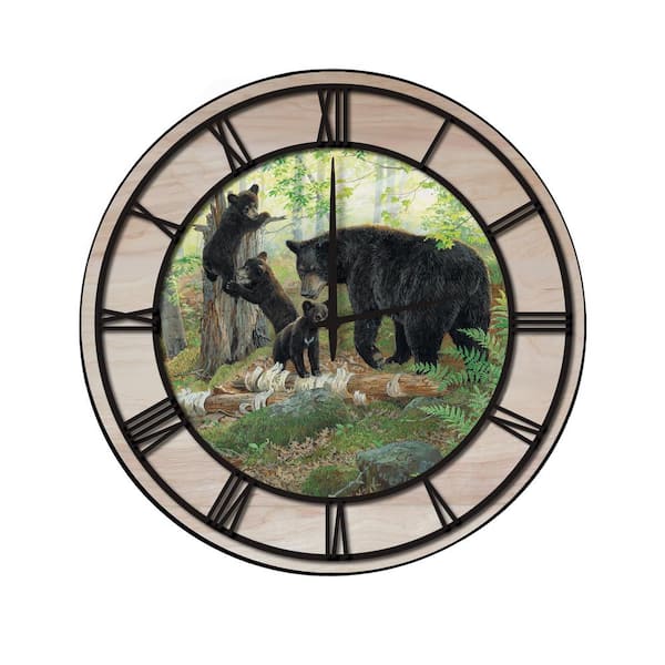 Unbranded "Playtime Bears" Woodgrain Accent and Black Numbers Imaged Wall Clock