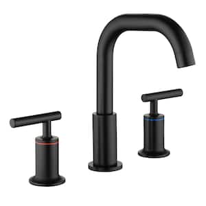 8 in. Widespread Double Handle Bathroom Faucet with Swivel Spout Modern 3-Hole Brass Bathroom Sink Taps in Matte Black