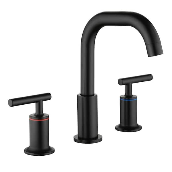 AIMADI 8 in. Widespread Double Handle Bathroom Faucet with Swivel Spout Modern 3-Hole Brass Bathroom Sink Taps in Matte Black