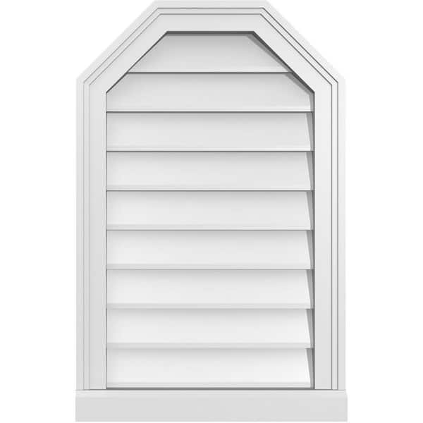 Ekena Millwork 18 in. x 28 in. Octagonal Top Surface Mount PVC Gable Vent: Decorative with Brickmould Sill Frame