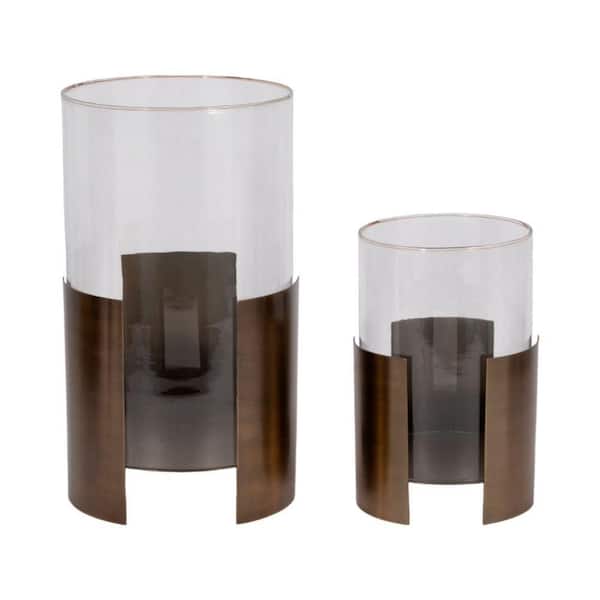 Liv & Skye 14 in. and 10 in. Bronze Metal 3-Legged Hurricane Candle Holder (Set of 2)