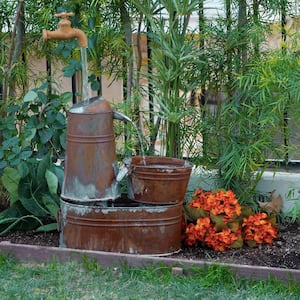 34 in. Tall Outdoor Rustic Watering Can Fountain