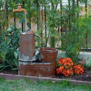 34 in. Tall Outdoor Rustic Watering Can Fountain