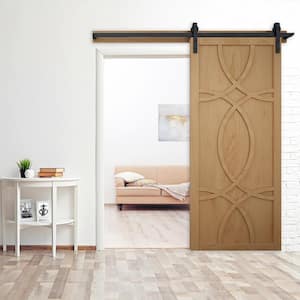 30 in. x 84 in. The Hollywood Unfinished Wood Sliding Barn Door with Hardware Kit in Stainless Steel