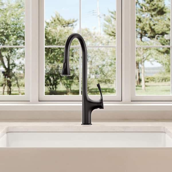 19.4 in. Professional High-Arc Kitchen Faucet, Single-Handle Pull-Down Sprayer with 360° Swivel in Matte Black