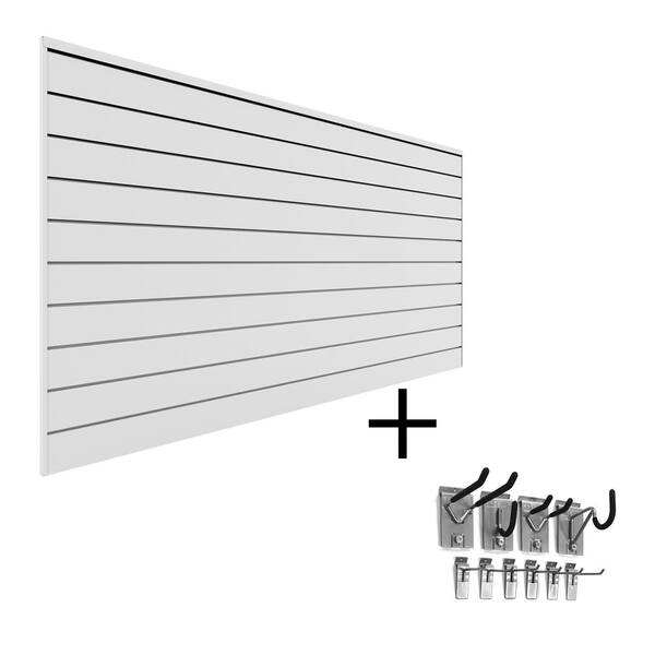 Proslat PVC Slatwall 8 ft. x 4 ft. White Mini Bundle (10-Piece)