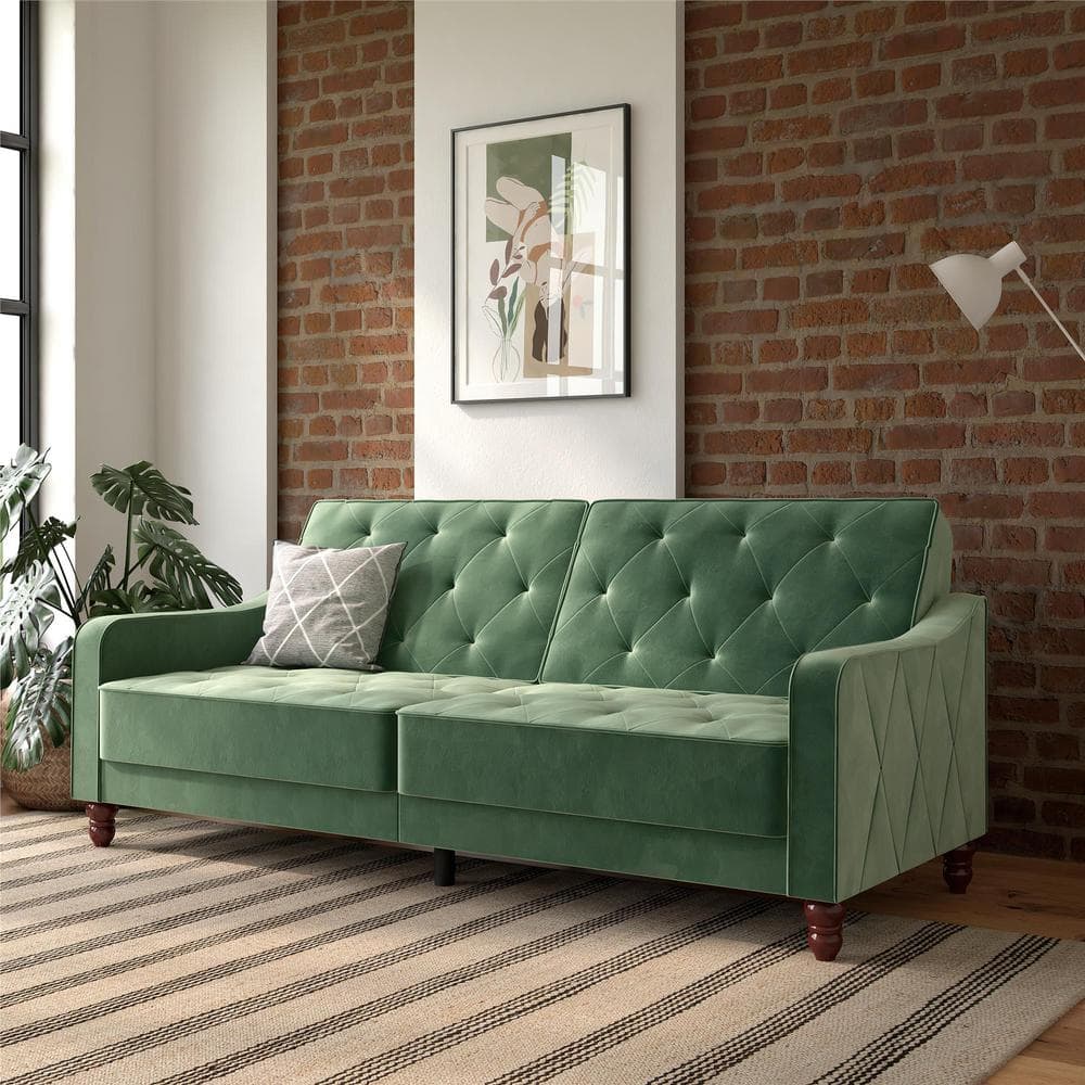 Novogratz Vintage Tufted Split Back Futon Light Green Velvet