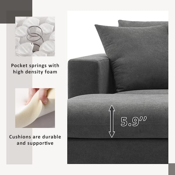 100.4 in. Square Arm Polyester L-shaped Sofa with 2 Free pillows in. Dawn Grey