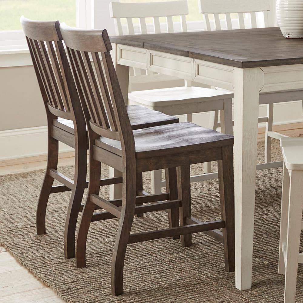 Elegant Transitional Dark Oak Wood Counter Stools, Set of 2