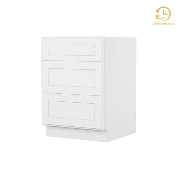 RoomyLife Easy-DIY 24 in. W x 24 in. D x 34.5 in. H Ready to Assemble Drawer Base Kitchen Cabinet in Shaker White with 3-Drawers