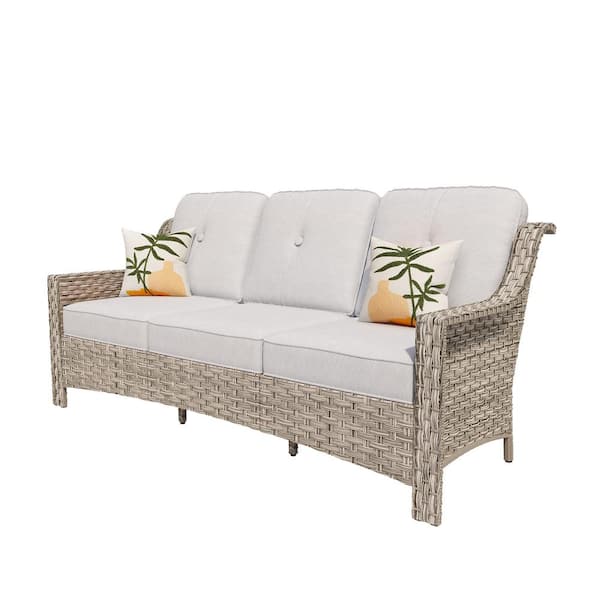 Tulip N Gray 1 Piece Wicker Patio Outdoor Conversation 3-seat Couch with Light Gray Cushions