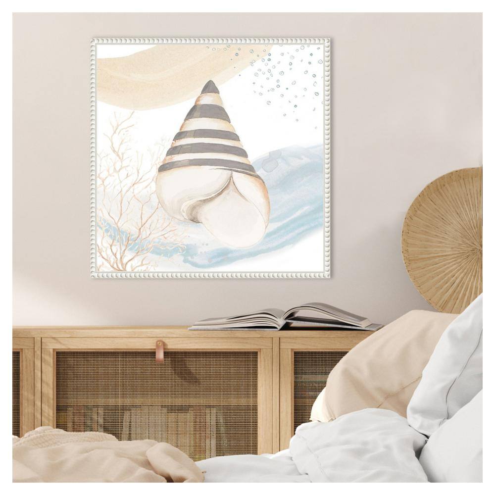 Sylvie Beaded White Framed Coastal Canvas Art Print