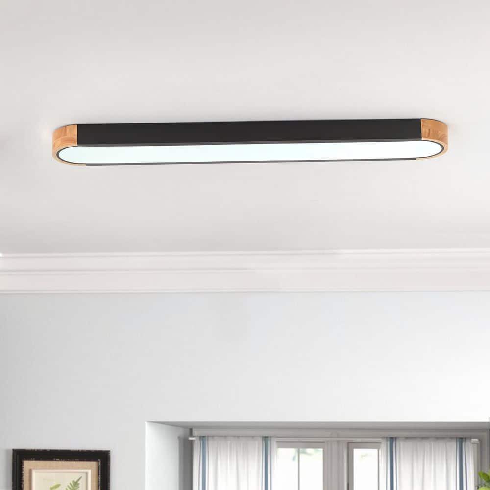 37.4 in. 46-Watt Modern Black Integrated LED Flush Mount Minimalist Wooden Decorative Ceiling Lamp with Acrylic Shade price history on PriceWatchPro