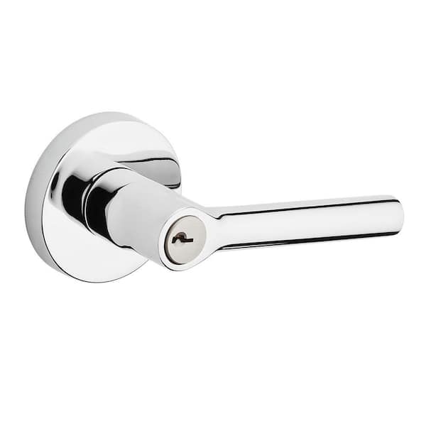 Baldwin Reserve Tube Polished Chrome Keyed Entry Door Lever with Contemporary Round Rose