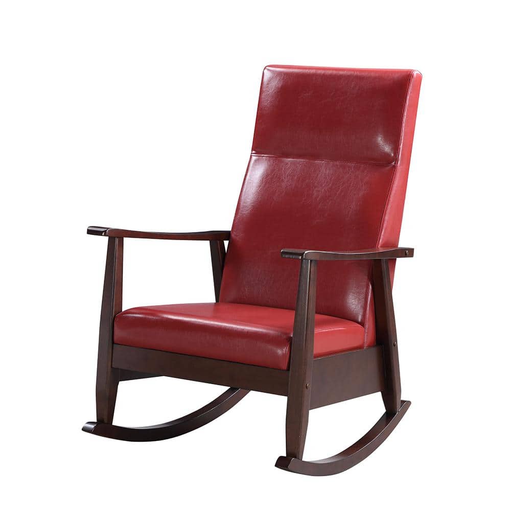 Luxurious Espresso and Red PU Mid-Century Rocking Chair