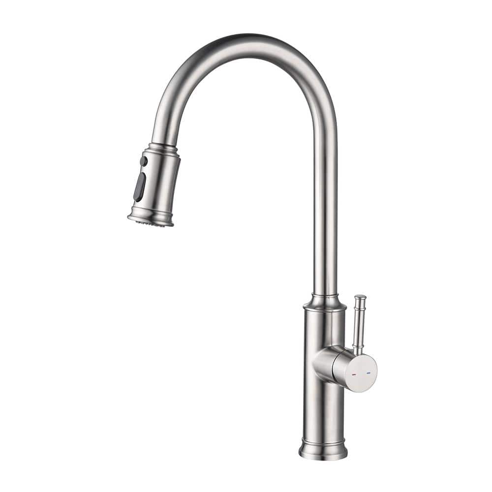 Single-Handle Deck Mount Gooseneck Pull Down Sprayer Kitchen Faucet in Brushed Nickel price history on PriceWatchPro