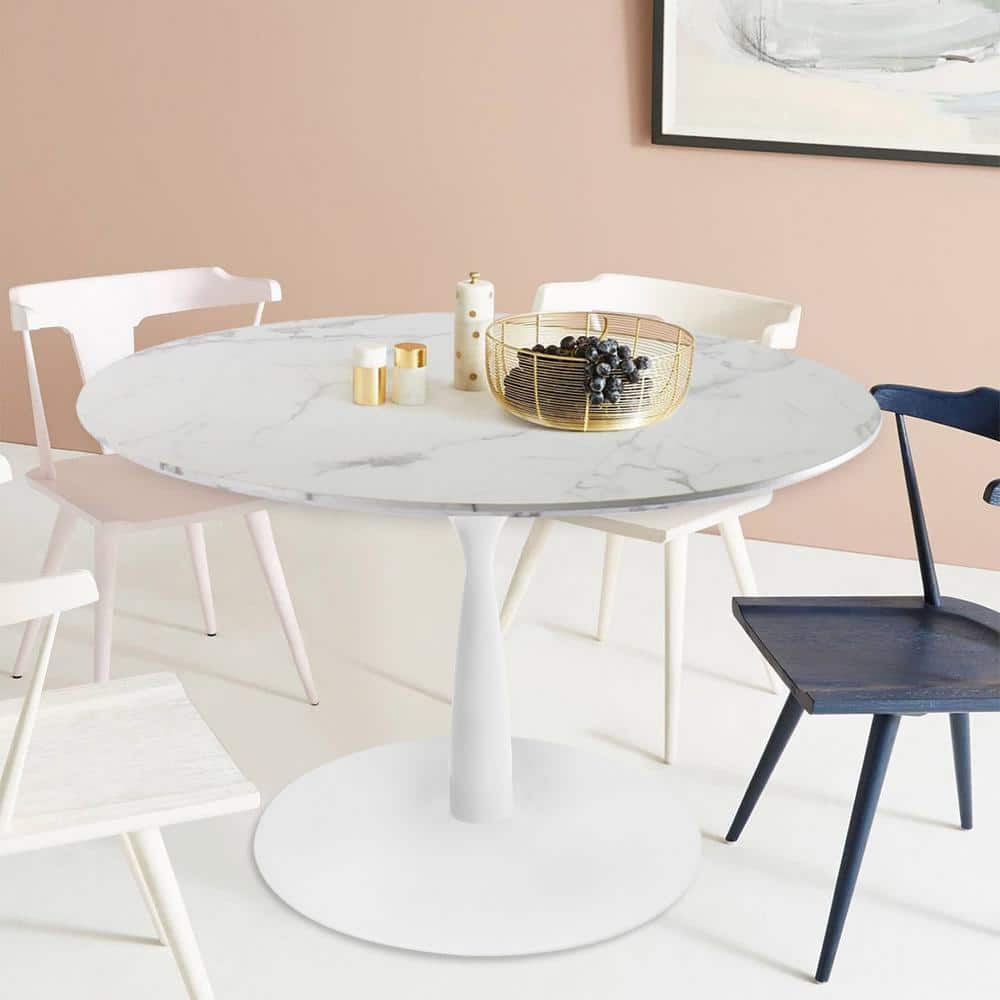 White Round Marble Dining Table with Gold Steel Base