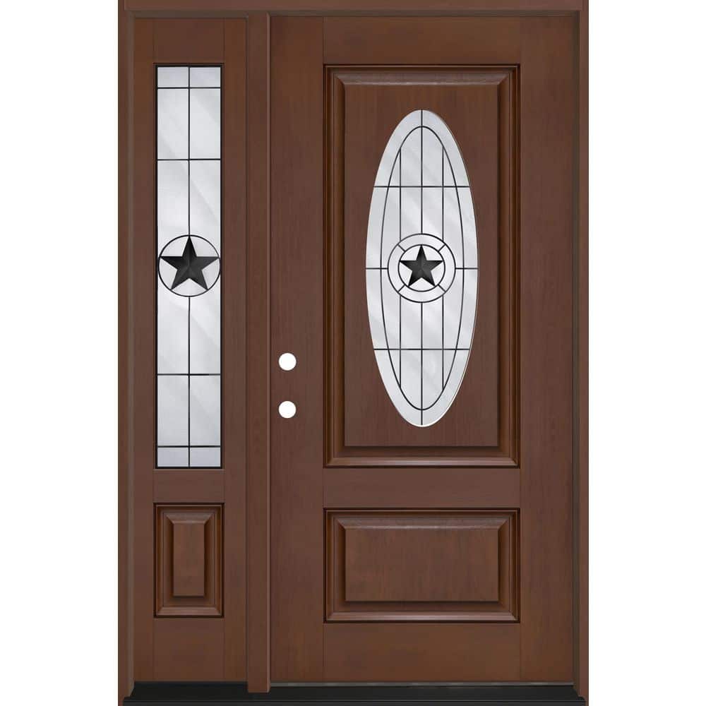 Regency 53 in. x 80 in. 3/4L Oval Alamo Glass RHIS Chstnut Mahogany Fiberglass Prehung Front Door w/14in-Full SL 4-9/16 price history on PriceWatchPro