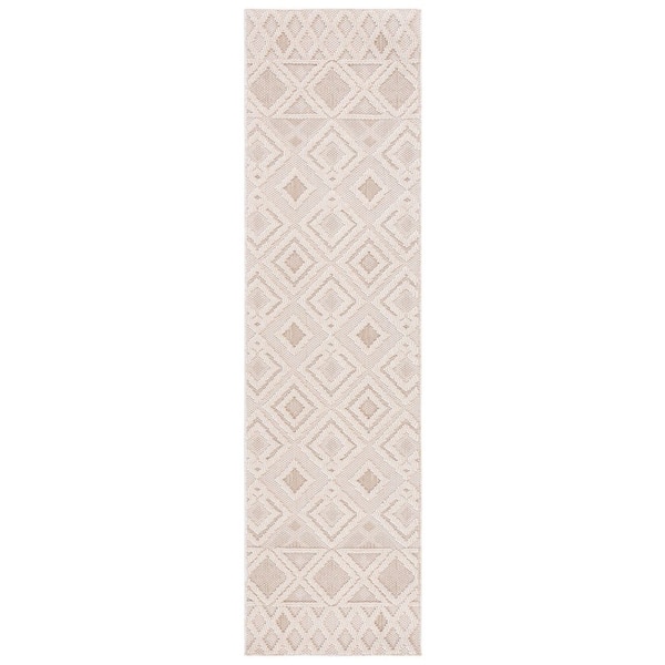 Global 2 ft. x 8 ft. Beige/Ivory High-Low Geometric Runner Rug