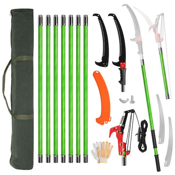 360 in. x 13.7 in. Green Extendable Tree Pruner with Sharp Steel Blade and Scissors High Branches Trimming
