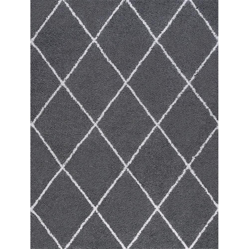Tayse Rugs Jersey Shag Diamond Gray 8 ft. x 10 ft. Indoor Area Rug