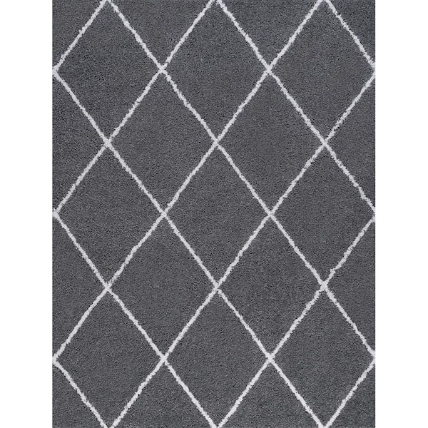 Tayse Rugs Jersey Shag Diamond Gray 8 ft. x 10 ft. Indoor Area Rug