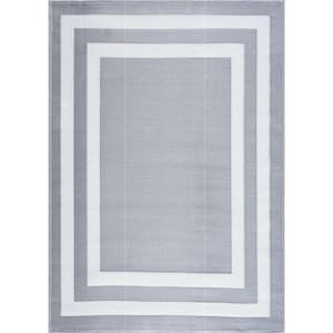 Paris Gray and White 10 ft. x 14 ft. Folded Reversible Recycled Plastic Indoor/Outdoor Area Rug-Floor Mat
