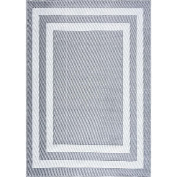 Paris Gray and White 8 ft. x 10 ft. Folded Reversible Recycled Plastic Indoor/Outdoor Area Rug-Floor Mat
