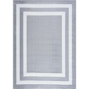 Paris Gray and White 9 ft. x 12 ft. Folded Reversible Recycled Plastic Indoor/Outdoor Area Rug-Floor Mat